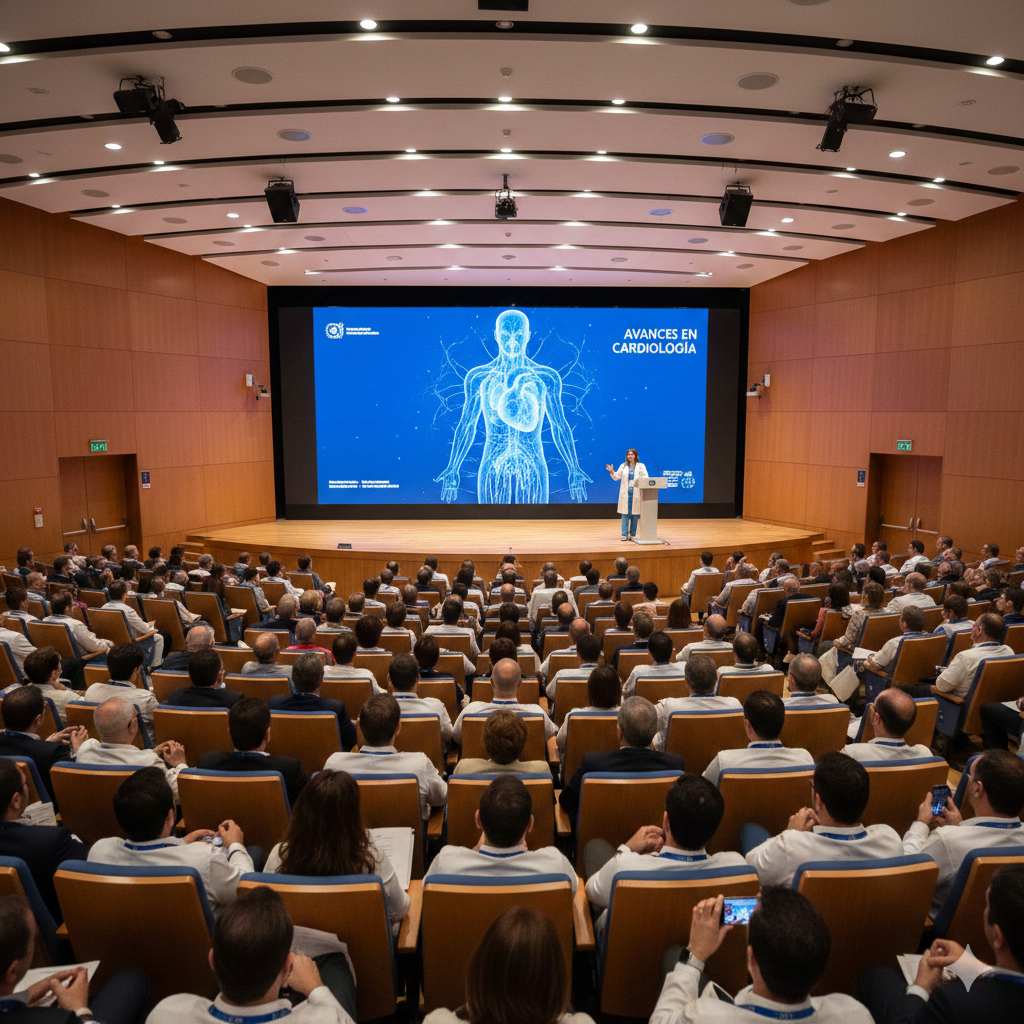 Médico en conferencia académica